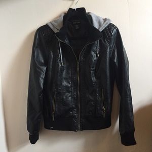 Leather Jacket with Hood